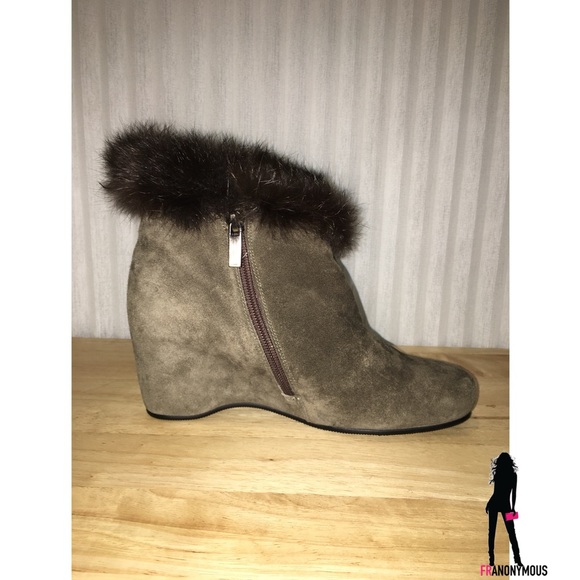 Taupe Suede Wedge Booties 37 - Picture 3 of 7